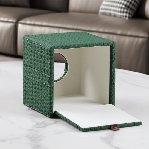 Square Tissue Box Cover with Magnetic Closure, Forest Green | Luxury PU Leather Tissue Holder with Gold Tone Metal Opening, Fits All Standard Cube Tissue Boxes - color: Forest Green