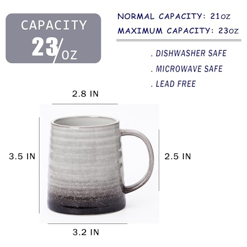 Mkour 23oz Extra Large Ceramic Coffee Mugs, Handmade Cup, Big Tea Cups with Large Handle for Office and Home, Microwave and Dishwasher Safe (Grey Black) - color: Grey Black