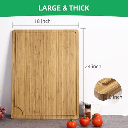 Takywep 24x18 Inch Large Cutting Board for Kitchen, Bamboo Wood Butcher Block Chopping Board with Handles and Juice Grooves, Reversible Cheese Board Charcuterie Serving Tray - color: Light Brown, size: 24"L x 18"W