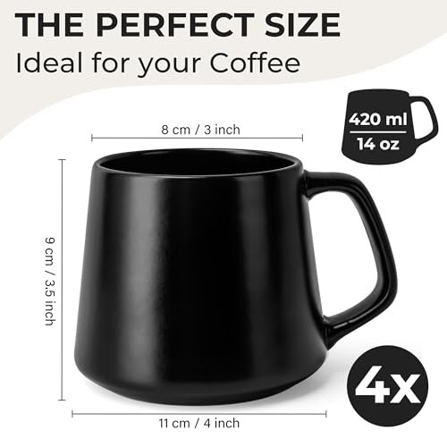 MIAMIO - Coffee Mugs Set of 4, Ceramic Mug (14oz) - Luxe (Black) | Large Ceramic Coffee Mugs for Cappuccino, Tea and Espresso, Tea / Coffee Mug 4-Piece Set, Cup Set - dishwasher safe - color: Black Series