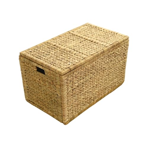 30 in Wicker Storage Trunk with Lid, Removable Liner, Natural | Handwoven Organizer with Metal Hinges That Doubles as a Toy Chest and Large Blanket Keeper