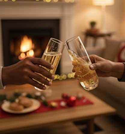 Melin Set of 6 Stemless Champagne Flutes – 10oz Lead-Free Crystal Glasses for Champagne, Prosecco & Mimosas – Dishwasher Safe, No-Tip Base, Premium Barware Gift for Entertaining