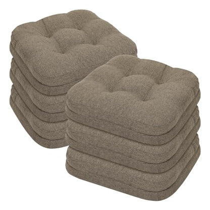 baibu Set of 6 Dining Chair Cushions, Dual-Layer Patent Design Memory Foam Kitchen Chair Cushions, Non-Slip Seat Pads with Ties, 16.5 x 16.5 x 3.5in, 6 Pack, Brown - color: Brown, size: 6 Count (Pack of 1)