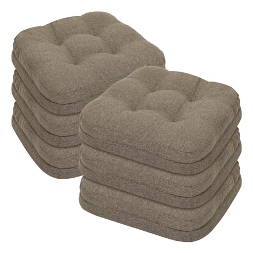 baibu Set of 6 Dining Chair Cushions, Dual-Layer Patent Design Memory Foam Kitchen Chair Cushions, Non-Slip Seat Pads with Ties, 16.5 x 16.5 x 3.5in, 6 Pack, Brown - color: Brown, size: 6 Count (Pack of 1)