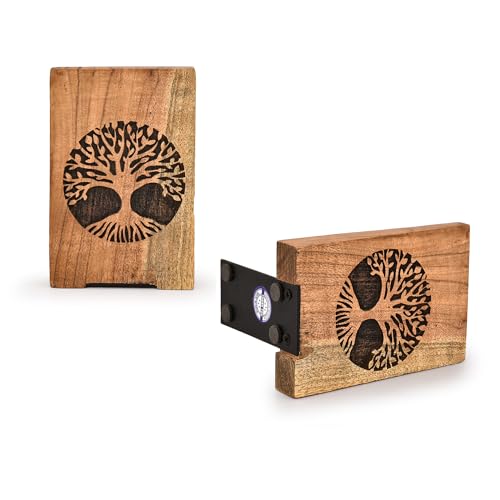 Office Bookends Iron & Acacia Wood Tree of Life Office Bookends for Shelves or Bookcase Heavy Bookends, Home Décor Gift (4"" X 4"" X 6""), (Set of 2), Brown