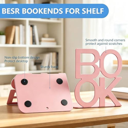 Book Ends-Metal BookEnds for Bookrack Desk,Books(Pink, 8 Pair) | 8 Pair Pink Book Ends,Unique Appearance Design Bookend - color: Pink, size: 8 pair