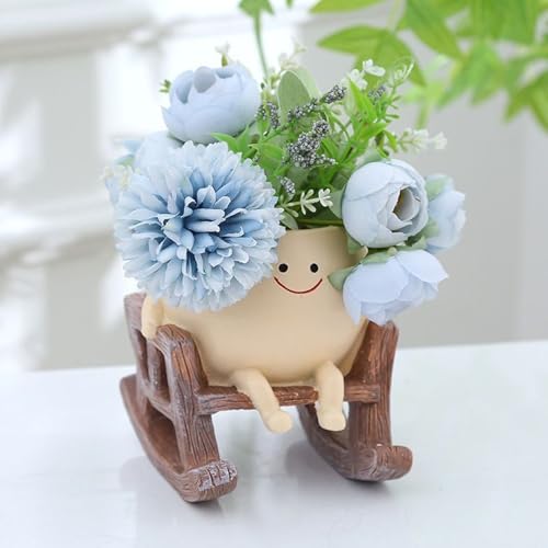 Rocking Chair Resin Planter - Cute Plant Pot - with Drainage Hole - Smiley Succulent Pot - for Garden - Lawn - Patio Indoor and Outdoor Use - color: A2