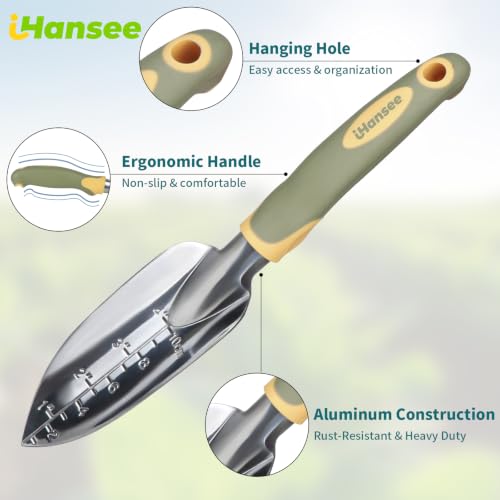 Green Garden Tools 4-Piece, Aluminum Alloy Gardening Hand Tool Set | Transplant Trowel, Hand Rake, Curved Pruner with Ergonomic Handle, Garden Gloves, Gardening Gift for Men Women Plant Lover - color: green-4pcs
