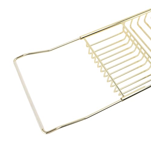 FTVOGUE Bathtub Caddy Tray, Stainless Steel Expandable Bathtub Tray 25 to 38.4 in, Over The Rack with 7.9 in Width, Bathroom Organizer Shelf for Shower Tub Use (Gold) - color: Gold