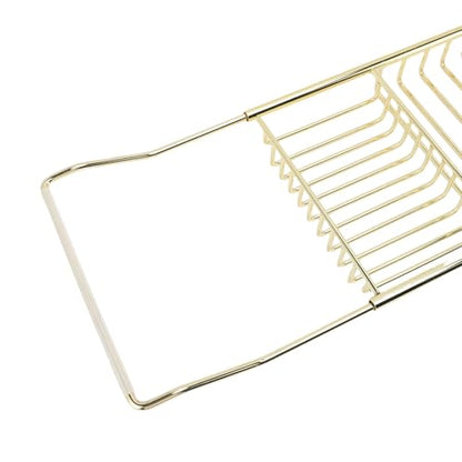FTVOGUE Bathtub Caddy Tray, Stainless Steel Expandable Bathtub Tray 25 to 38.4 in, Over The Rack with 7.9 in Width, Bathroom Organizer Shelf for Shower Tub Use (Gold) - color: Gold