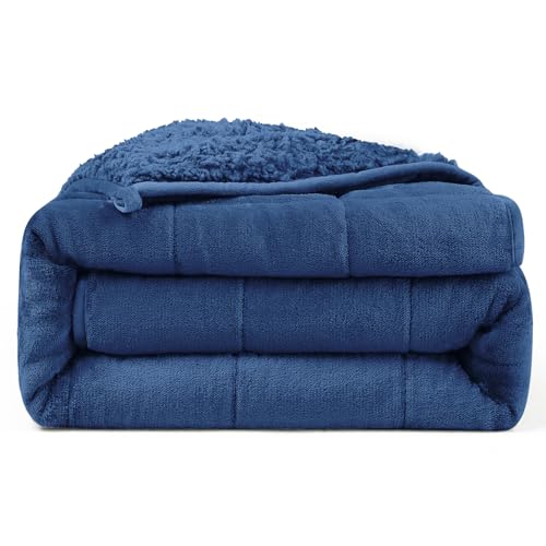 Ultra-Soft Weighted Blanket for Adults(15 lbs, 60” x 80” Queen Size) | Plaid Sherpa Fleece Reversible Heavy Blanket with Glass Beads, Perfect for 140-190 lbs, Machine Washable, Navy Blue - color: Plaid Navy Blue, size: 60" x 80" 15lbs