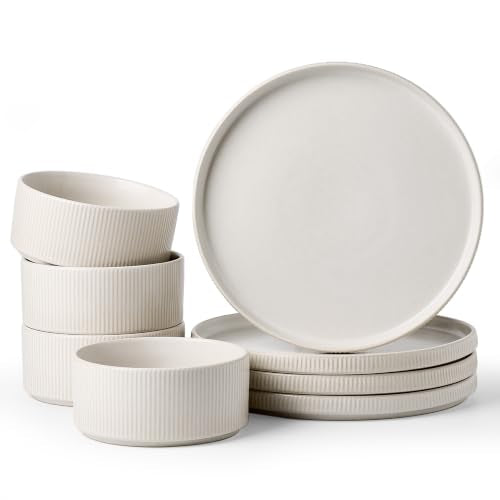 Famiware Star Stoneware Dinnerware Sets, 8-Piece Dishes for 4, Matte White | 10.5" Flat Dinner Plates & 5.5" Deep Cereal Bowls, Everyday Use, Chip & Scratch Resistant, Microwave & Dishwasher Safe - color: Matte White, size: Service for 4 - Dinner Plates &