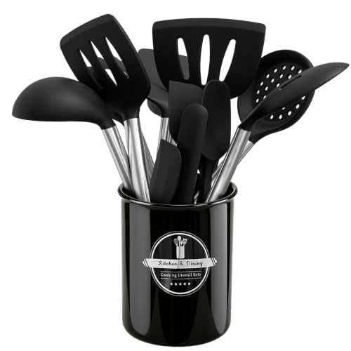 14PCS Kitchen Silicone Cooking Utensils Set with Holder | Heat Resistant, Food-grade Silicone and Stainless Steel, Spatula Set for Nonstick Cookware, Dishwasher Safe,Flexible,Durable