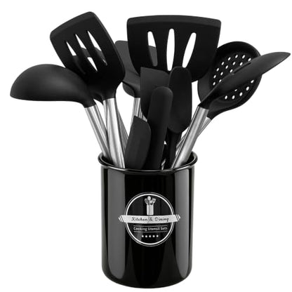 14PCS Kitchen Silicone Cooking Utensils Set with Holder | Heat Resistant, Food-grade Silicone and Stainless Steel, Spatula Set for Nonstick Cookware, Dishwasher Safe,Flexible,Durable