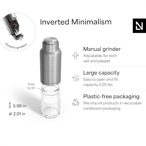 LARS NYSØM Salt and Pepper Grinder Set, Stainless Steel Manual Salt and Pepper Mills, Adjustable Ceramic Grinder, Design Spice Shakers (Stainless Steel) - color: Stainless Steel