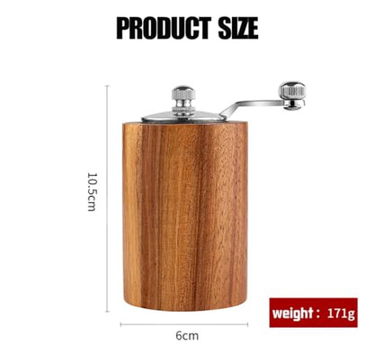 Acacia Wood Salt and Pepper Grinder Mills Sets,Wooden Shakers with Adjustable Ceramic Core,Classic Manual Salt Grinder Refillable Pepper Mill Set with a Gear Crank System for kitchen Spice