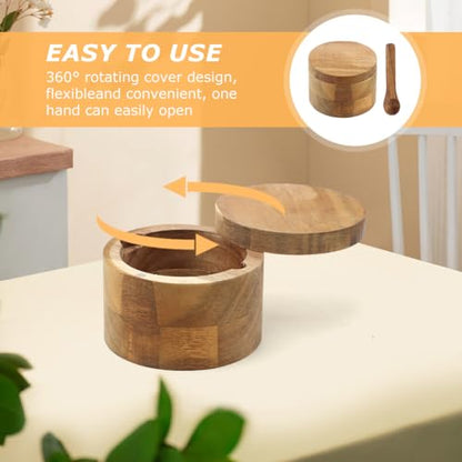 Saycker Wood Salt and Pepper Bowl, with Swivel Lid and Spoon Round Salt Container Spices Storage Box(7cm/2.76inch Dia) - color: S