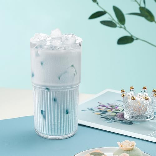 Luiaiog 18.5oz Glass Cups with Lids and Straws - Set of 4 Reusable Tumblers, Thickened Shatter-Resistant Glass, Ideal for Iced Coffee, Smoothies, Cocktails, Juices - Elegant & Durable Drinkware - color: Clear 4pcs 18.5oz