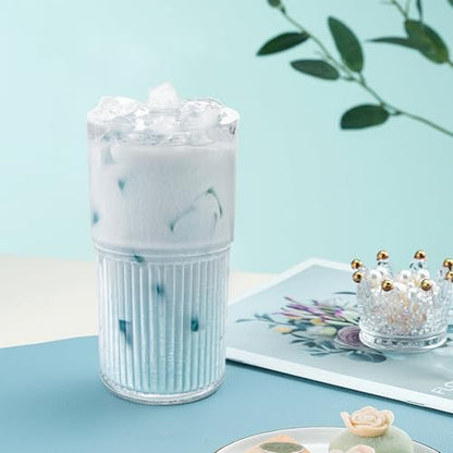 Luiaiog 18.5oz Glass Cups with Lids and Straws - Set of 4 Reusable Tumblers, Thickened Shatter-Resistant Glass, Ideal for Iced Coffee, Smoothies, Cocktails, Juices - Elegant & Durable Drinkware - color: Clear 4pcs 18.5oz