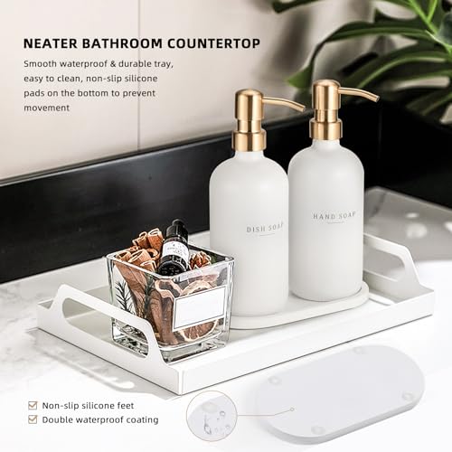 Soap Dispenser Bathroom - Dish and Hand Soap Dispenser Set, Glass Soap Lotion Dispenser with Pump for Kitchen with Tray, Waterproof Labels, 2 Lotion White Bottle/Gold Pump N - color: White Bottle/Gold Pump N+ Tray + Funnel
