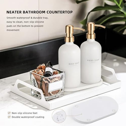 Soap Dispenser Bathroom - Dish and Hand Soap Dispenser Set, Glass Soap Lotion Dispenser with Pump for Kitchen with Tray, Waterproof Labels, 2 Lotion White Bottle/Gold Pump N - color: White Bottle/Gold Pump N+ Tray + Funnel
