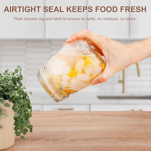 Glass Jars with Airtight Lids, 26oz Glass Storage Jars Set of 6, Thick Food Storage Containers for Pantry Organization, Kitchen Counter, Coffee, Pasta, Cereal - size: 26 fl oz x 6 - Ridged