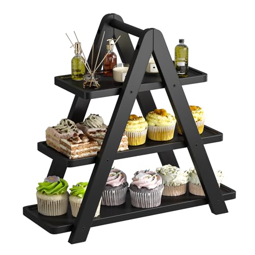 3 Tier Serving Tray Cupcake Stand and Towers Serving Tray for Party Food Tray Farmhouse Serving Platter Decorative Tray Decor Dessert Display Set Tiered Tray Stand (Black) - color: Black