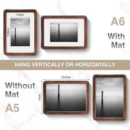 Acovy A5 (14.8x21cm) Picture Frame, Natural Solid Walnut | Handcrafted Wooden Photo Frame, Dual Use for Tabletop & Wall Mount, Matted to Fit A6 Photos, HD Tempered Glass - color: Walnut, size: A5(14.8x21cm)