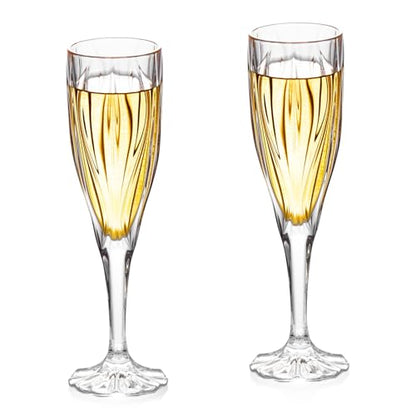 KAMMAK Champagne Flutes, Crystal Glass,180ML Champagne Glasses, Set of 2 | Clear Champagne Flutes with Long Stem and Thin Rim for Wine, Weddings, Anniversaries, Parties and Gifts, 615N - style: 180ML Ocean