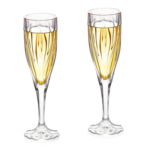 KAMMAK Champagne Flutes, Crystal Glass,180ML Champagne Glasses, Set of 2 | Clear Champagne Flutes with Long Stem and Thin Rim for Wine, Weddings, Anniversaries, Parties and Gifts, 615N - style: 180ML Ocean
