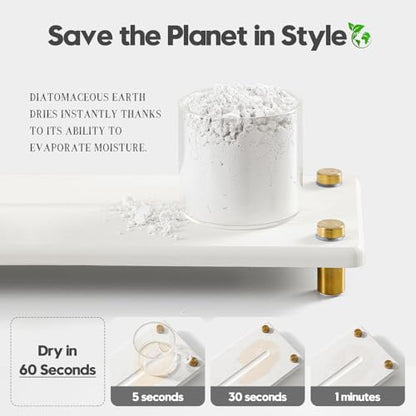 Water Absorbing Stone Sink Caddy Kitchen Sink Organizer Tray, Diatomite Bathroom Counter Tray, Gold Faucet Drying Mat Coaster Soap Dish Rack Riser Dispenser Sponge Holder, White 10" x 4" - color: 10"x 4" - White - Gold