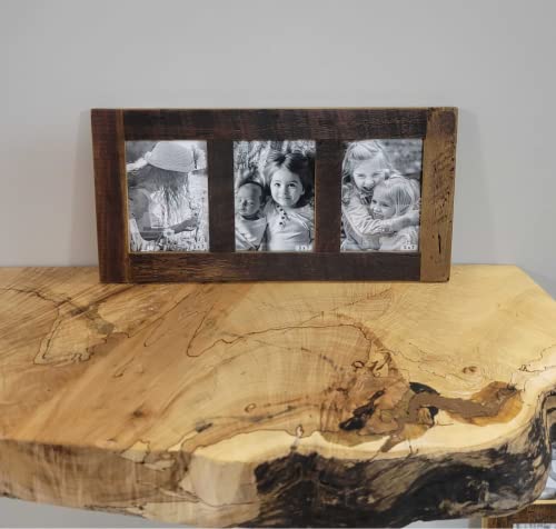 Rustic Wooden Collage Picture Frame, Wood Multi Photo Holder for Wall, Horizontal and Vertical Display, Reclaimed Barnwood, 3 Openings each 5x7 - size: 3 Openings