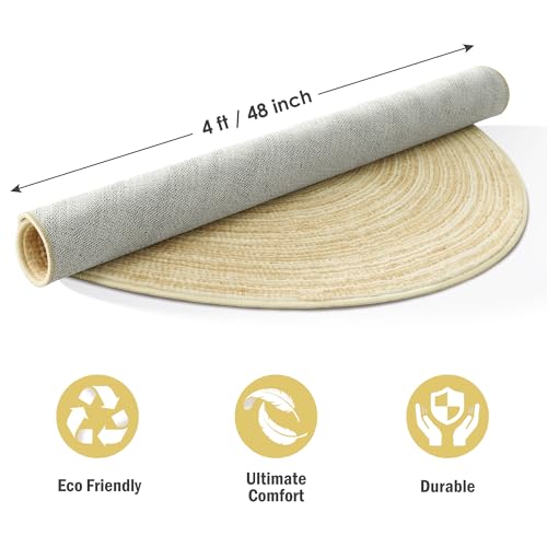 Carvapet 4 ft Round Washable Rug, Imitation Jute Low Pile Circle Carpet with Non Slip Rubber Backing, Foldable Stain Resistant Area Rug for Living Room Bedroom Office Bathroom - color: S-yellow, size: 4' (Round)