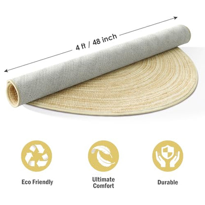 Carvapet 4 ft Round Washable Rug, Imitation Jute Low Pile Circle Carpet with Non Slip Rubber Backing, Foldable Stain Resistant Area Rug for Living Room Bedroom Office Bathroom - color: S-yellow, size: 4' (Round)