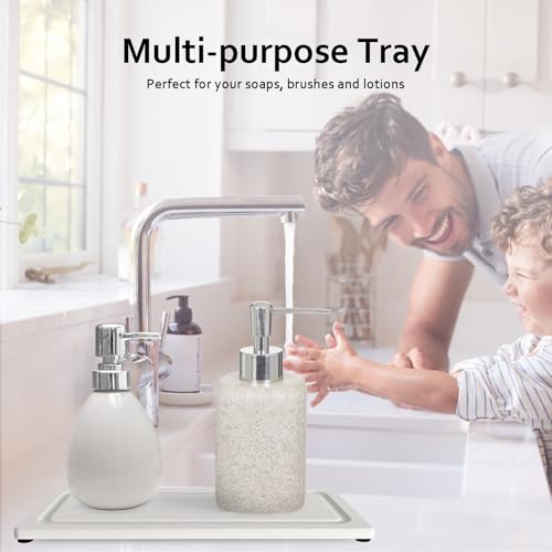 2 PCS Water Absorbing Stone Trays for Bathroom Sink Fast Drying Coasters | 11" X 4.7", Vanity Tray, Diatomaceous Earth Mat, Hand Soap Holder with Anti-Skid Feet, Kitchen Counter, Sink Caddy Organizer - color: 11" X 4.7" White