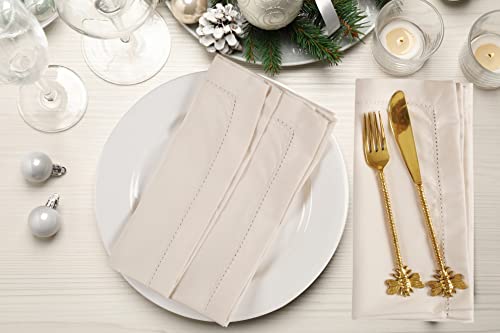 Ramanta Home Cloth Napkins Set of 12 20x20 Inches, Beige | Polyester Napkins with Hemmed Edges, Washable Reusable Dinner Napkins Ideal for Parties, Weddings, Hotels and Banquets - color: Beige, size: 20" x 20" (Set of 12)