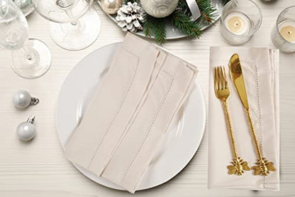 Ramanta Home Cloth Napkins Set of 12 20x20 Inches, Beige | Polyester Napkins with Hemmed Edges, Washable Reusable Dinner Napkins Ideal for Parties, Weddings, Hotels and Banquets - color: Beige, size: 20" x 20" (Set of 12)