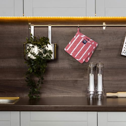 Encasa XO Pot Holders, Quilted Kitchen Hot Pads 8"x8" Roma Red Stripes | 100% Eco-Friendly Cotton | Thick Cotton Padding Insulation | Convenient Hanging Loop | Set of 2 - color: Roma Red Stripes
