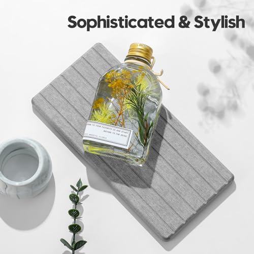 2PCS Instant Dry Diatomite Stone Counter Makeup Tray Organizer, Fast Drying Caddy Kitchen Sponge Holder Mat, Bathroom Vanity Toothbrush Bottle Dispenser Soap Dish Rack, Light Gray, 8"x 3.8" - color: 2pcs - 8"x 3.8" - Light Gray