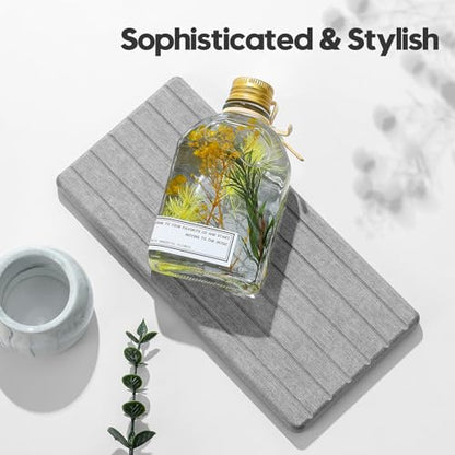2PCS Instant Dry Diatomite Stone Counter Makeup Tray Organizer, Fast Drying Caddy Kitchen Sponge Holder Mat, Bathroom Vanity Toothbrush Bottle Dispenser Soap Dish Rack, Light Gray, 8"x 3.8" - color: 2pcs - 8"x 3.8" - Light Gray
