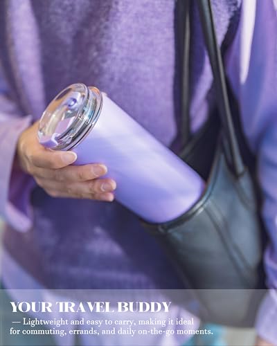 16 oz Insulated Coffee Tumblers, Travel Coffee Tumblers with Straw (Purple) | Double-Wall Stainless Steel Tumbler, Leak Proof Tumbler, Reusable Cups with Lids for lced and Hot Drinks - color: 16-Purple, size: 16 Ounces