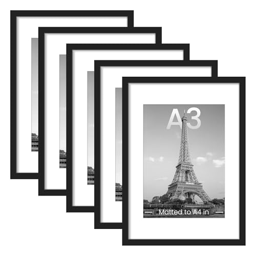 upsimples A3 Picture Frame, Gallery Wall Frames Set of 5, Black | Photo Frame Collage Wall Decor, 8.3x11.7 Picture Frame with Mat for Family, Baby, Hallway, Christmas - color: Black, size: 11.7x16.5