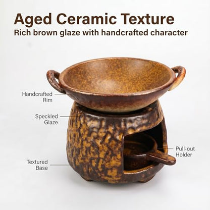 Ceramic Wax Melt Warmer and Essential Oil Diffuser, Handmade Tea Light Candle Holder Incense Pot, Minimalist Japanese Decor Teapot Heater for Home Aromatherapy Meditation Room, Stress Relief Spa
