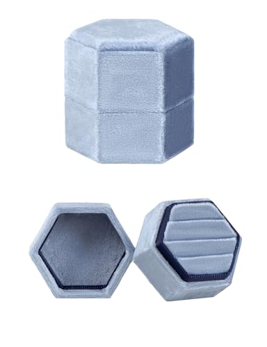 MFXIP Velvet 3 Slots Jewelry Ring Box Engagement Wedding Box Keepsake Box Bridal Photo Ring Triple Slots Hexagon - color: Blue