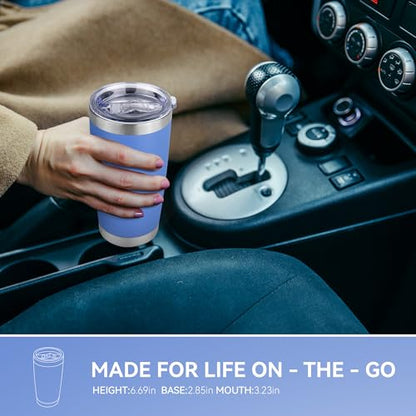 20 oz Tumbler Stainless Steel Tumblers Bulk with Lid Double Wall Insulated Coffee Tumbler Cups for Hot & Cold Drinks Powder Coated Travel Coffee Tumbler Mug Metal (Azure, 1 pack) - color: Azure, size: 20 Ounces