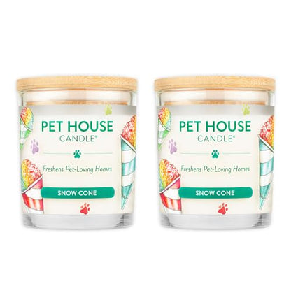 Pet House Candles, Clean Burning Scented Pet Odor Candles, Natural Soy-Based, 60 Hour Burn Time - Snow Cone, 9 oz, 2 Pack - color: Snow Cone, size: Pack of 2