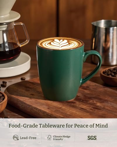 famiware Venus Coffee Mugs Set of 8, 13 oz Ceramic Stoneware Mug Cup Set | Coffee Mug with Handle for Tea, Latte, Cappuccino, Cocoa, Milk, Microwave and Dishwasher Safe, Dark Green - color: Dark Green, size: 8pcs