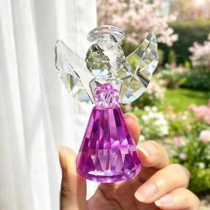 3'' Purple Crystal Guardian Angel Figurine Art Glass Angel Gifts For Women | Statue Collectibles,Christmas Thanksgiving Home Room Decor - style: Purple Angel