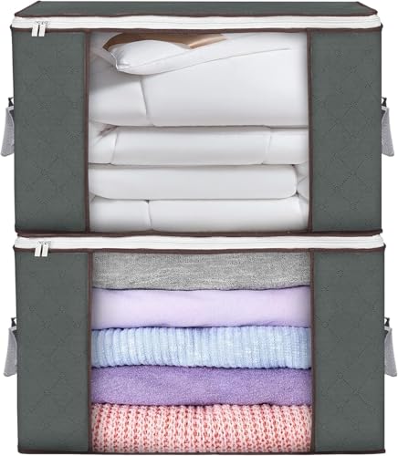 90L Large Storage Bags, 2 Pack Clothes Storage Bins Closet Organizers | Foldable Storage Containers, with Reinforced Handle, for Clothing, Blanket, Comforters, Bed Sheets, Pillows and Toys - color: Grey, size: 2 Pack