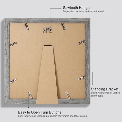 Hongkee 12x12 Picture Frame Set of 4 - Made of Glass and Grey Wooden Frame, Display Square Pictures 10x10 with Mat or 12 x 12 without Mat, Desktop & Wall Collage Photo Frame - color: Grey, size: 12x12 in